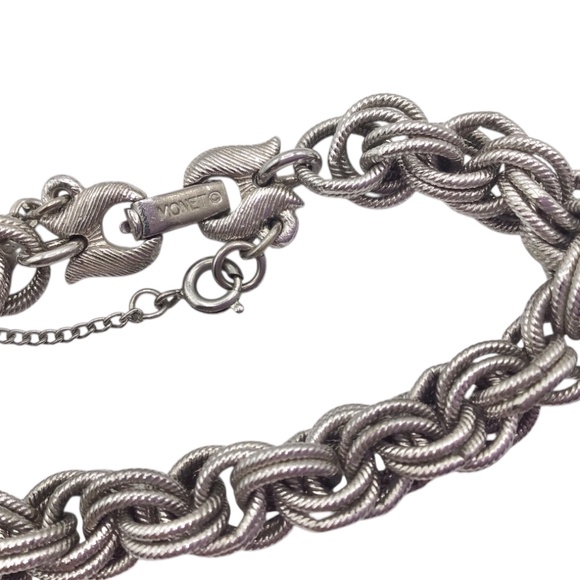 Vintage Monet Bolero Bracelet, Silver Tone Charm Bracelet, Dangling Textured Bal - Picture 9 of 12